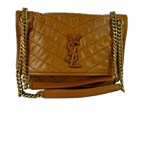 Saint Laurent Tan Niki Medium Quilted Crinkle-Leather Shoulder Bag - Picture 1 of 16
